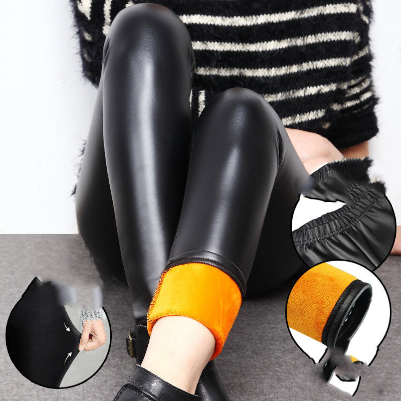 Faux Leather Insulated Women's Tights