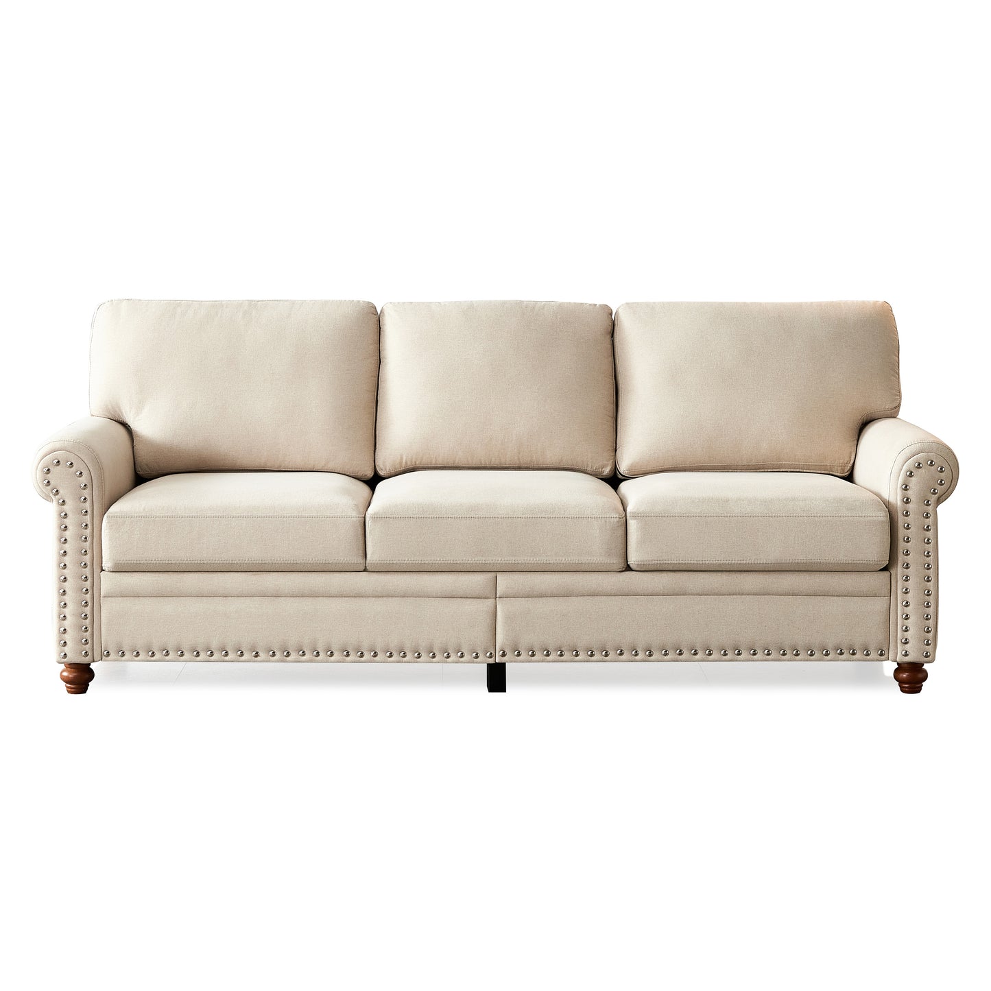 Beige Linen Fabric Upholstered Storage Sofa