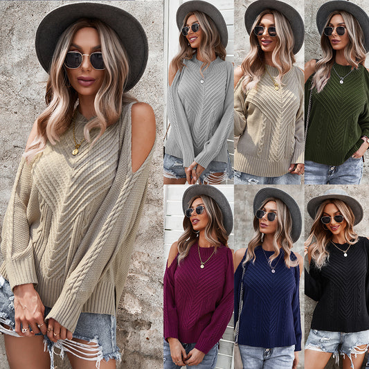 Chic "Shoulder Babe" Long-sleeved Thick Stitch Sweater