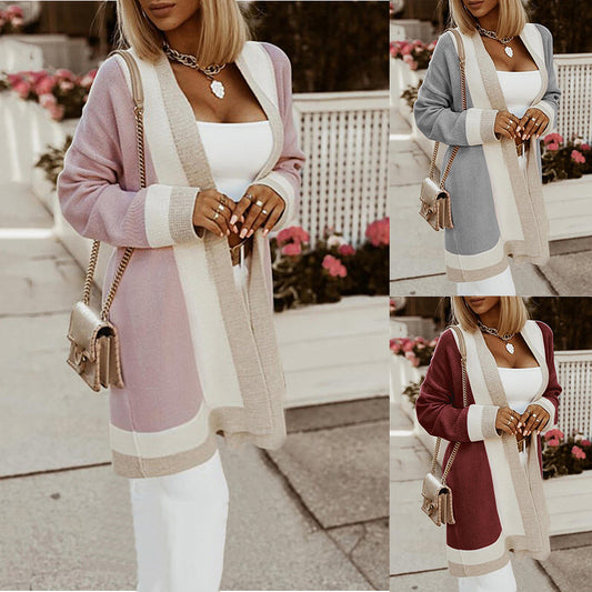 Classy Knitted Color Block Cardigan Sweater