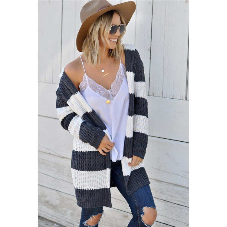 Knitted Color Block Hooded Sweater jacket