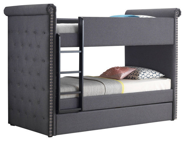 Grey Tufted Twin/Twin Bunk Bed & Trundle