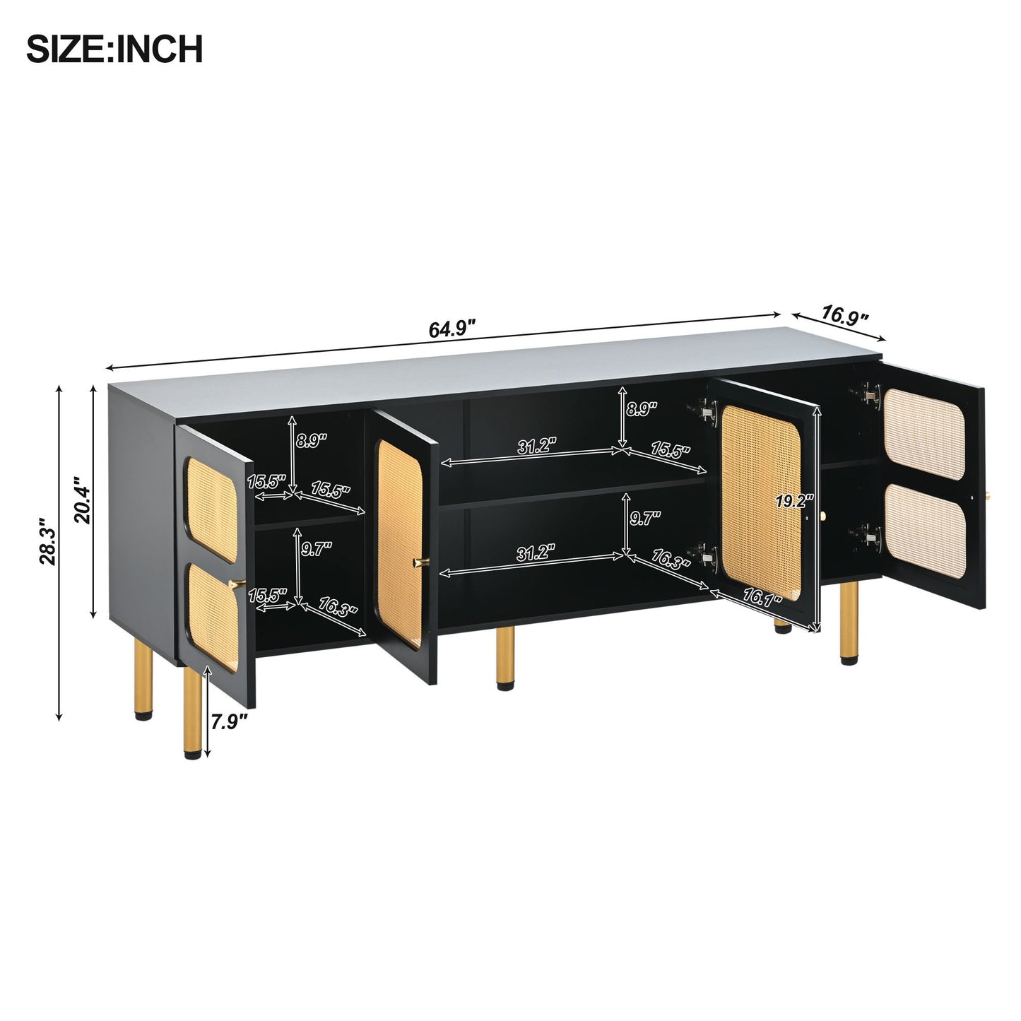 Black & Rattan TV Stand for TVs Up to 70”