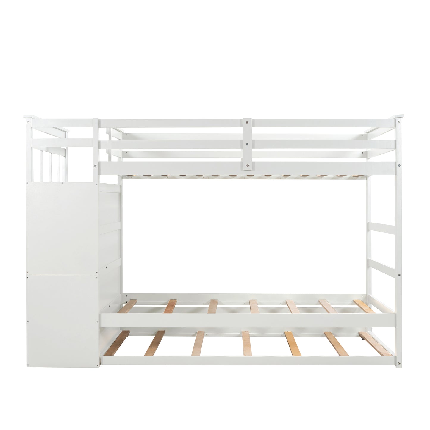 Solid Wood Twin Over Twin Bunk Bed with Trundle, Storage, and Staircase