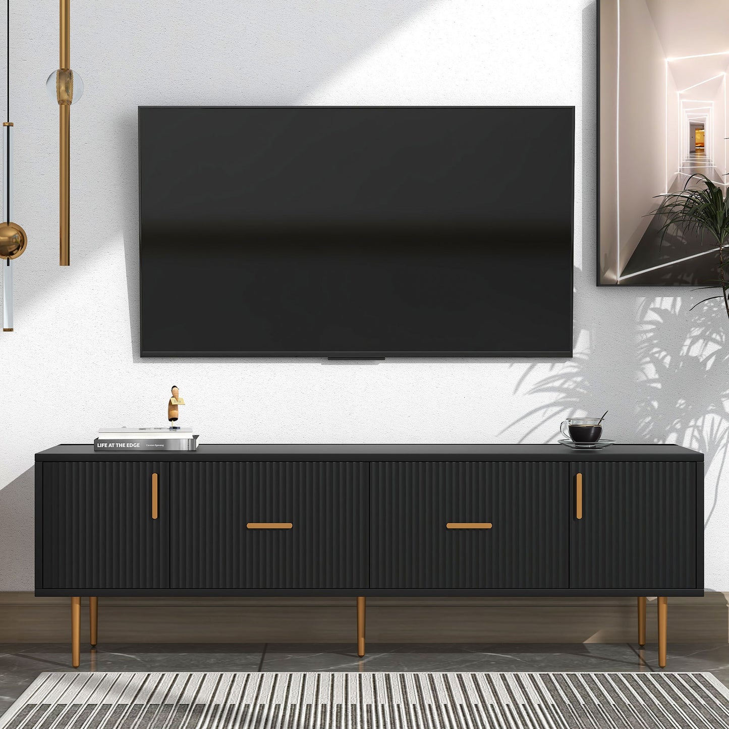 Mueble para TV moderno en negro y champán (para televisores de hasta 75'')