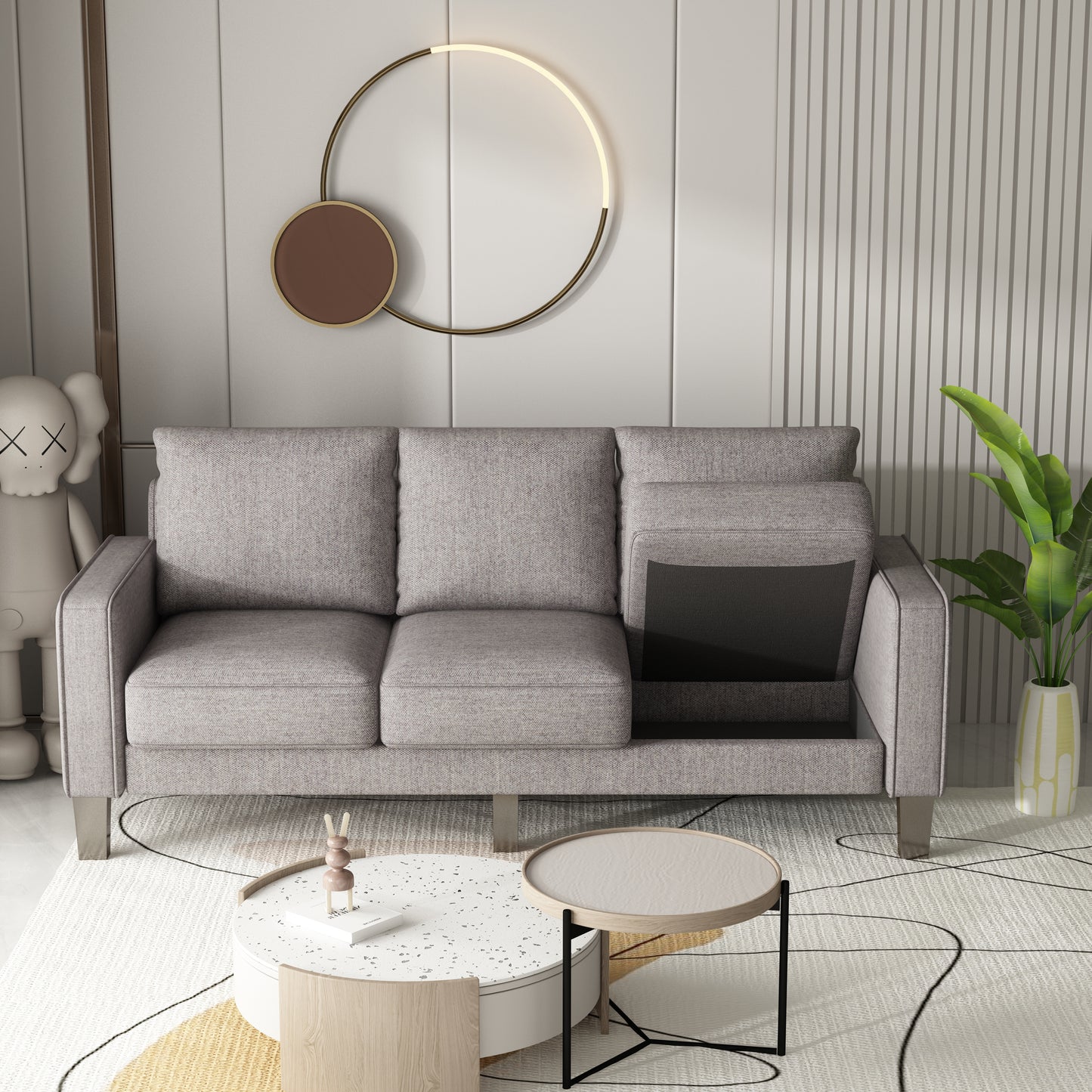 Sofá moderno de lino gris claro