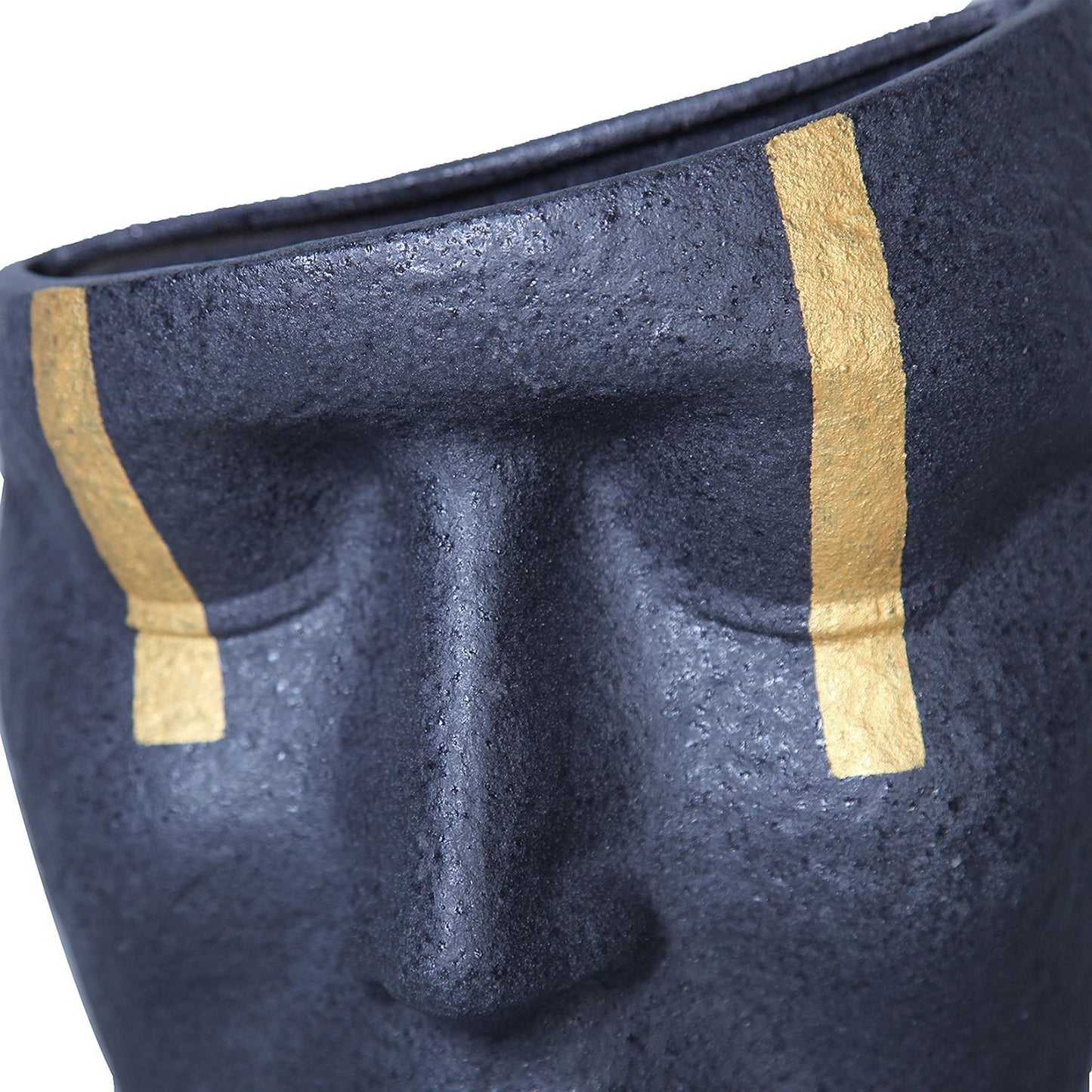 Gesichtsskulptur-Vase aus Keramik mit schwarzem und goldenem Akzent