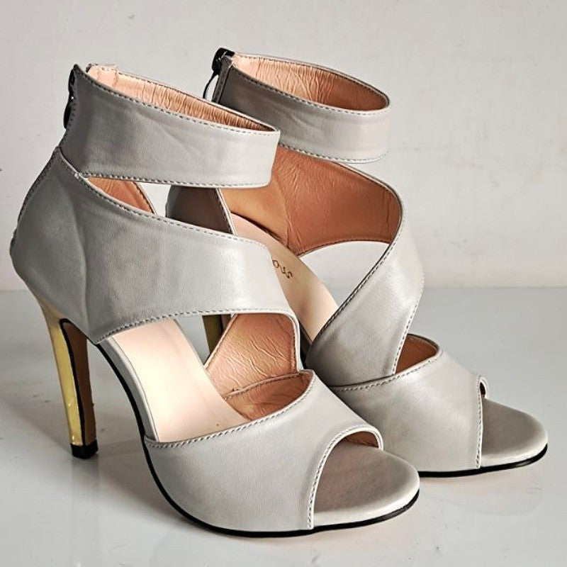 Gold Heel Grey Open Toe Shoe (Color Options)