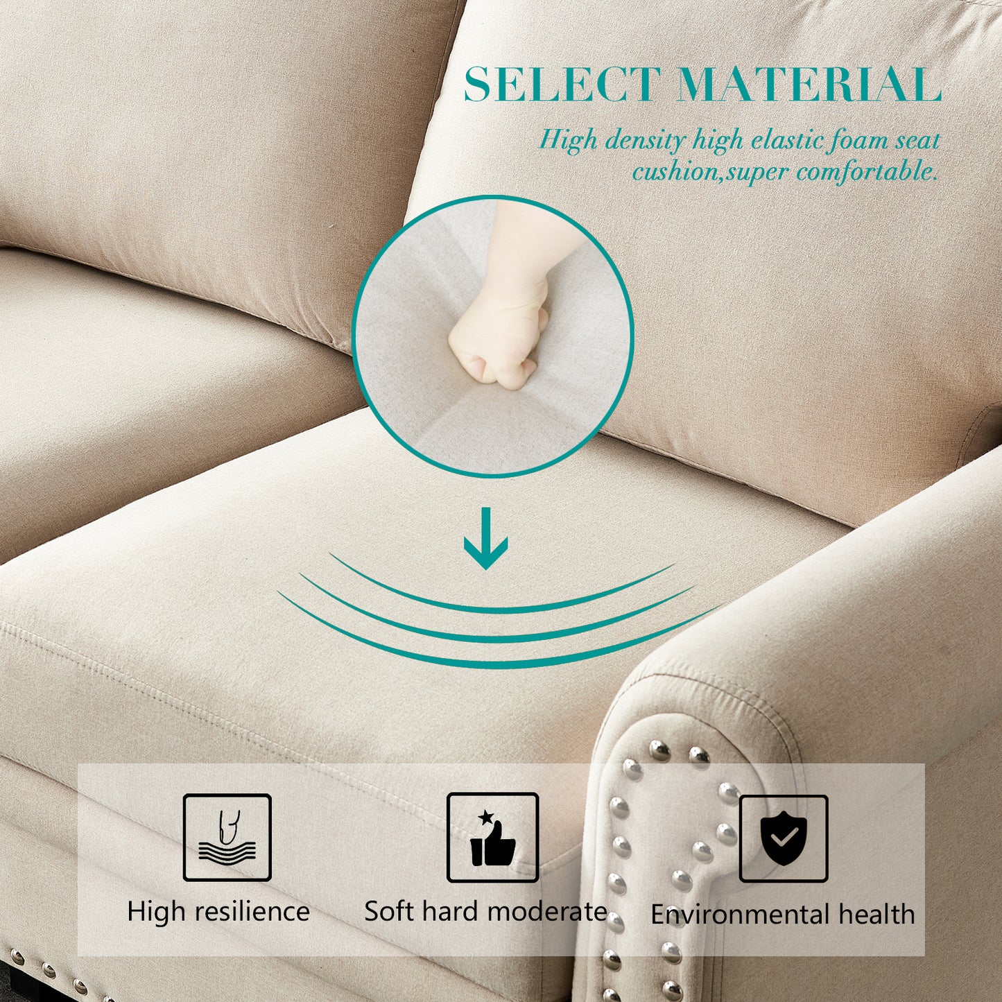 Beige Linen Fabric Upholstered Storage Sofa
