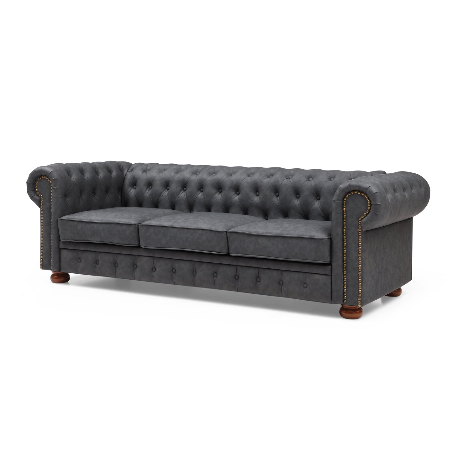 Dunkelgraues getuftetes Sofa aus veganem Leder
