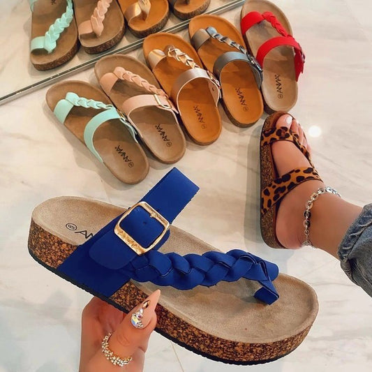 Suede Braided Sandals with Gold Buckle (Color Options)