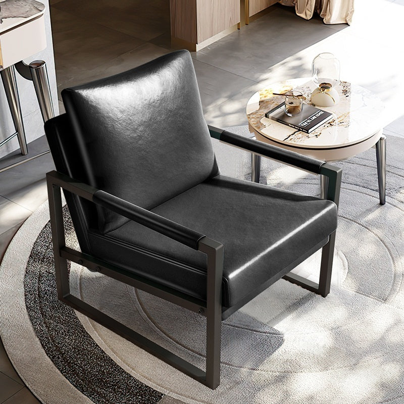 Low Profile Modern Black Leather Accent Chair